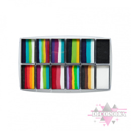 Global Colours Paleta farb Rainbow Explosion – Multi One Strokes + BnW Face & BodyArt Palette Sampler 12x 15g