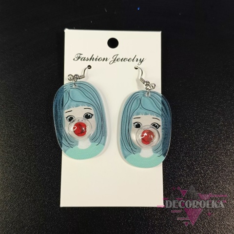 Kolczyki dziewczynka z gumą balonową turkus