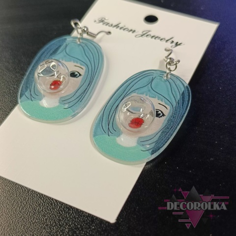 Kolczyki dziewczynka z gumą balonową turkus