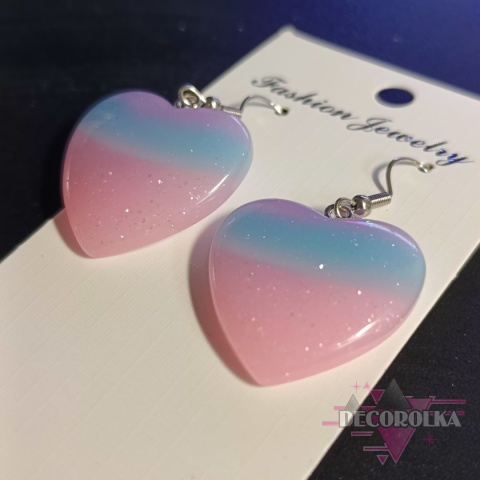 Kolczyki serca ombre fiolet niebieski róż