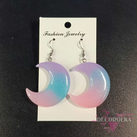 Kolczyki księżyce ombre fiolet niebieski róż