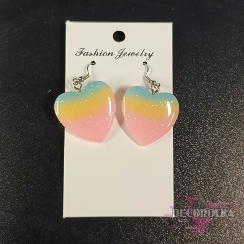 Kolczyki serca ombre niebieski żółty róż
