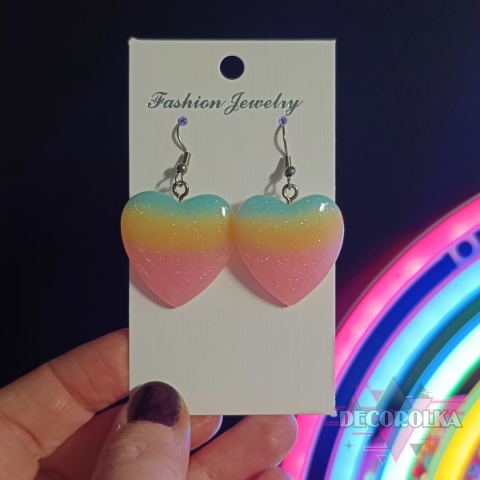 Kolczyki serca ombre niebieski żółty róż
