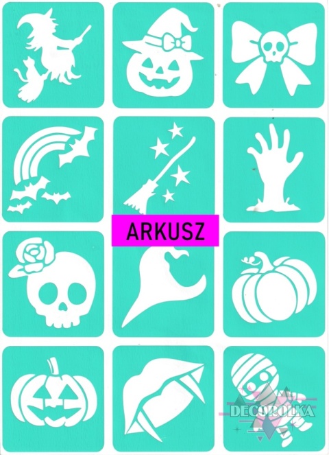 Szablony do tatuaży brokatowych HALLOWEEN 3 ARKUSZ