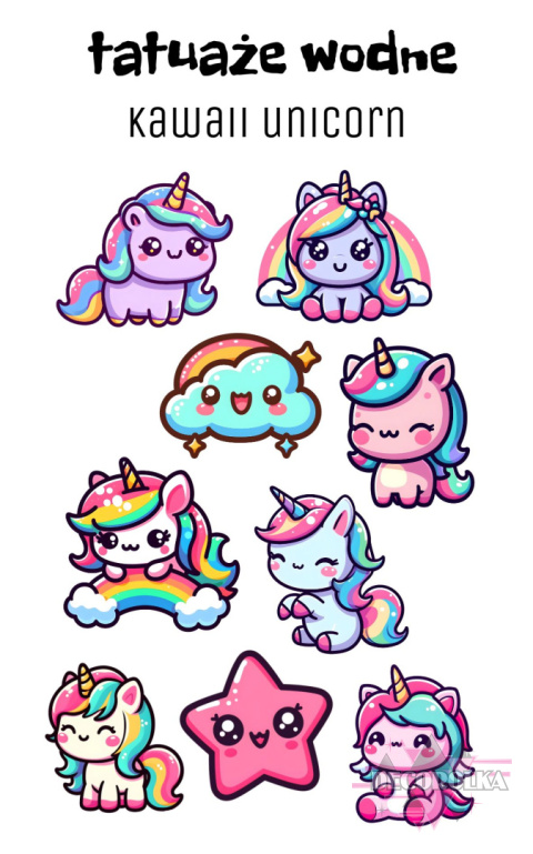 Tatuaże wodne 12 KAWAII UNICORN