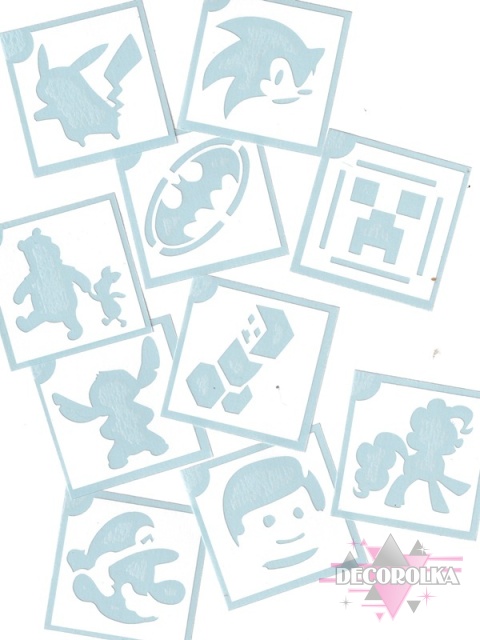 Szablony do tatuaży brokatowych CUTE STENCILS CARTOONS AND GAMES 10 pcs.