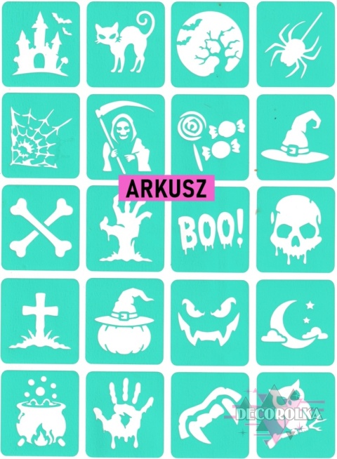 Szablony do tatuaży brokatowych MINI HALLOWEEN 3 ARKUSZ