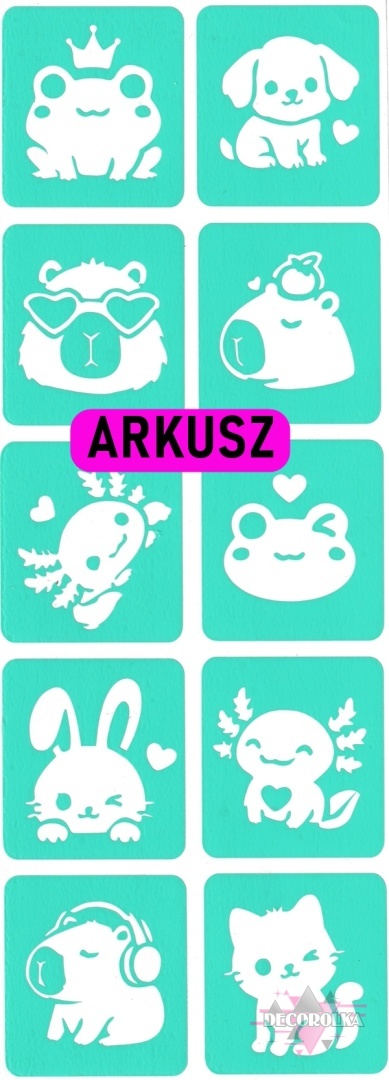 Szablony do tatuaży brokatowych MINI ZWIERZĄTKA II ARKUSZ