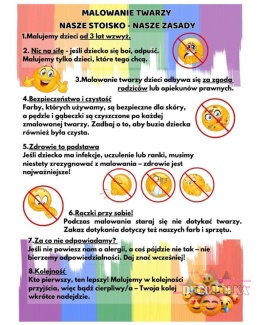 Plakat REGULAMIN stoiska z malowaniem twarzy DO DRUKU TĘCZA