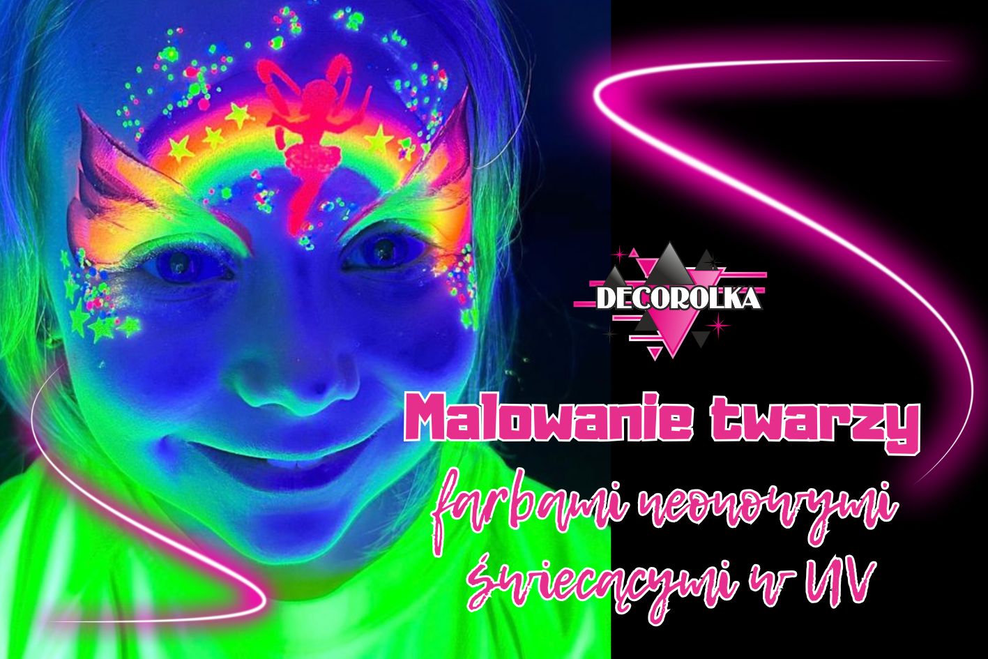 Malowanie twarzy farbami neonowymi świecącymi w UV